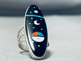 Sensational Native American Navajo Jet Stone Sterling Silver Ring-Nativo Arts