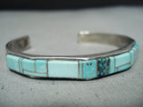 Marie Thompson Signed Native American Navajo Turquoise Inlay Sterling Silver Bracelet-Nativo Arts