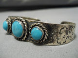 Incredible Vintage Native American Navajo Blue Gem Turquoise Sterling Silver Bracelet Cuff-Nativo Arts
