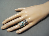 So Much Detail Vintage Native American Navajo Turquoise Sterling Silver Bird Ring Old-Nativo Arts