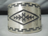 Huge Rug Design Vintage Native American Navajo Hand Tooled Sterling Silver Wide Bracelet-Nativo Arts