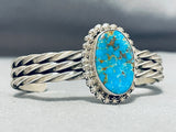 Important Vintage Native American Navajo Old Kingman Turquoise Sterling Silver Bracelet-Nativo Arts
