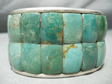 Huge Heavy Native American Rectangle Green Turquoise Sterling Silver Bracelet-Nativo Arts