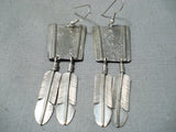 Amazing Vintage Navajo Sterling Silver Feather Earrings Native American Old-Nativo Arts