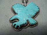 Hand Carved Eagle Vintage Native American Navajo Turquoise Sterling Silver Necklace Old-Nativo Arts