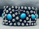 Heavy 104 Gram Native American Navajo Sterling Silver Cross Turquoise Bracelet-Nativo Arts