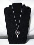 Eye-catching Vintage Native American Navajo Turquoise Sterling Silver Dream Catcher Necklace Old-Nativo Arts