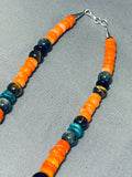Native American Rare Orange Coral Authentic Singer Turquoise Sterling Silver Necklace-Nativo Arts