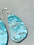Native American Stunning Santo Domingo Old Kingman Turquoise Sterling Silver Earrings-Nativo Arts