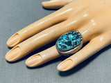 Ravishing Vintage Native American Navajo Carved Godber Turquoise Sterling Silver Ring-Nativo Arts