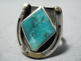 Detailed Vintage Native American Navajo Turquoise Horseshoe Sterling Silver Ring-Nativo Arts