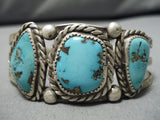 Amazing Vintage Native American Navajo Old Turquoise Sterling Silver Bracelet Cuff Old-Nativo Arts