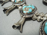 High Grade Turquoise Vintage Native American Navajo Sterling Silver Squash Blossom Necklace-Nativo Arts