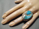 Superior Vintage Navajo Huge Turquoise Sterling Silver Native American Ring-Nativo Arts