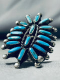One Fo The Best Vintage Native American Navajo Needle Turquoise Sterling Silver Ring-Nativo Arts