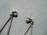 Fabulous Vintage Native American Navajo Green Blue Turquoise Sterling Silver Earrings Old-Nativo Arts