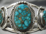 Vivid Blue Vintage Native American Navajo Spiderweb Turquoise Sterling Silver Bracelet-Nativo Arts