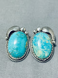 Platero Vintage Native American Navajo Earth Blue Turquoise Sterling Silver Earrings-Nativo Arts