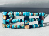 Most Unique Native American Navajo Turquoise Heishi Sterling Silver Bracelet Wow!!-Nativo Arts