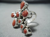 Spectacular Navajo Coral Sterling Silver Dragonfly Ring Native American-Nativo Arts