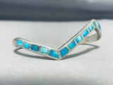 Impressive Vintage Native American Navajo Inlay Turquoise Sterling Silver Angled Bracelet-Nativo Arts
