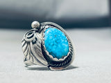 Tight Spiderweb Turquoise Vintage Native American Navajo Sterling Silver Leaf Ring-Nativo Arts