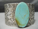 Huge Native American Navajo Green Turquoise Rug Stamped Sterling Silver Bracelet-Nativo Arts