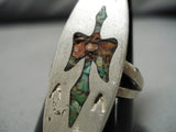 Native American Very Old!! Towering Vintage Navajo Turquoise Coral Sterling Silver Ring Old-Nativo Arts