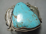 Important Vintage Native American Navajo Rare Turquoise Sterling Silver Leaf Bracelet Old-Nativo Arts
