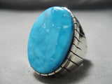 Heavy Mens Native American Navajo Spiderweb Turquoise Sterling Silver Ring-Nativo Arts