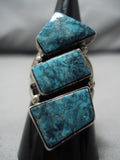 Amazing Vintage Navajo Dramatic Turquoise Sterling Silver Native American Ring-Nativo Arts