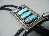 Al Joe Vintage Native American Navajo Blue Diamond Turquoise Sterling Silver Bolo Tie Old-Nativo Arts