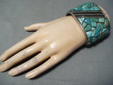 One Of The Biggest Best Vintage Native American Navajo Turquoise Inlay Sterling Silver Bracelet-Nativo Arts