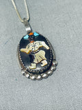 Dancing Kachina Vintage Native American Zuni Turquoise Sterling Silver Inlay Necklace-Nativo Arts