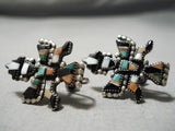 One Of The Best Vintage Native American Zuni Turquoise Sterling Silver Earrings Kachina Old-Nativo Arts
