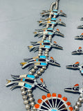 Important Vintage Native American Zuni Turquoise Sterling Silver Squash Blossom Necklace-Nativo Arts