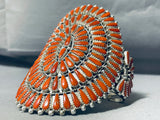 Monumental Native American Navajo Coral Teardrop Sterling Silver Bracelet Cuff-Nativo Arts