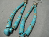 Important Vintage Native American Navajo #8 Turquoise Jacla Sterling Silver Style Earrings Old-Nativo Arts