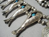 Advanced Silver Work Vintage Native American Navajo Sterling Turquoise Squash Blossom Necklace-Nativo Arts