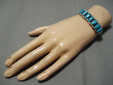 Superior Vintage Zuni Native American Blue Gm Turquoise Sterling Silver Bracelet-Nativo Arts