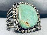 Heavy Vintage Native American Navajo Green Turquoise Sterling Silver Swirl Bracelet Old-Nativo Arts