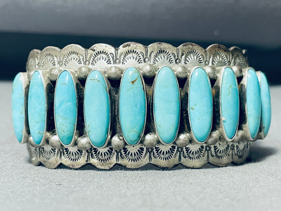 Best Vintage Native American Navajo Long Oval Turquoise Sterling Silver Bracelet-Nativo Arts