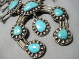 Heavy Vintage Native American Navajo Turquoise Sterling Silver Squash Blossom Necklace-Nativo Arts