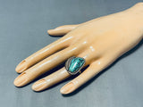 Stunning Vintage Native American Navajo Green Turquoise Sterling Silver Leaf Ring Old-Nativo Arts