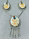 One Of The Most Detailed Vintage Native American Zuni Turquoise Kachina Sterling Silver Necklace-Nativo Arts