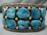 Marie Thompson Vintage Native American Navajo Sterling Silver Deepset Turquoise Bracelet-Nativo Arts