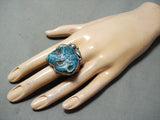 Native American One Of The Best Ever Vintage Turquoise Animal Head Sterling Silver Ring-Nativo Arts
