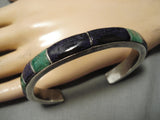 Marvelous Vintage Native American Navajo Sugulite Green Turquoise Sterling Silver Bracelet-Nativo Arts