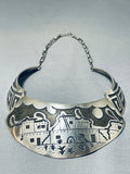One Of The Most Detailed Hand Carved Vintage Native American Navajo Sterling Silver Necklace-Nativo Arts