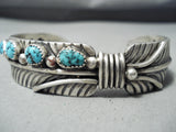 Outstanding Native American Navajo Sleeping Beauty Sterling Silver Feather Bracelet-Nativo Arts